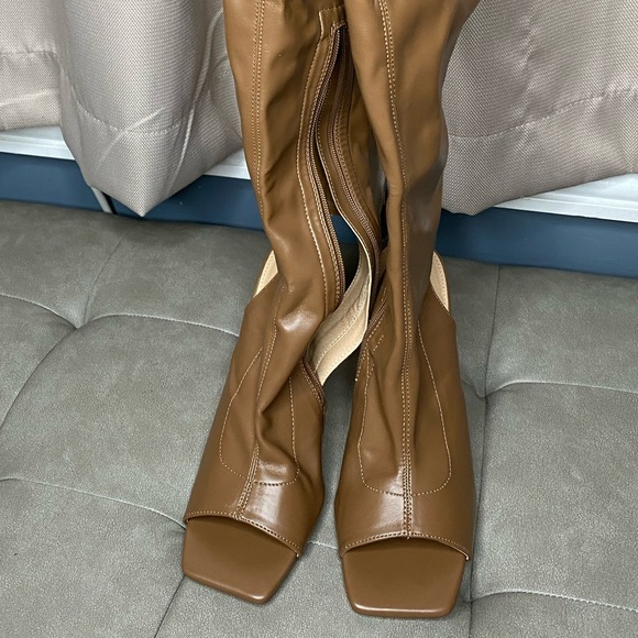 NWOT Olivia Ferguson Brown Open Toe Thigh High BootHeels | Women’s US Size 7 1/2 - Picture 6 of 16